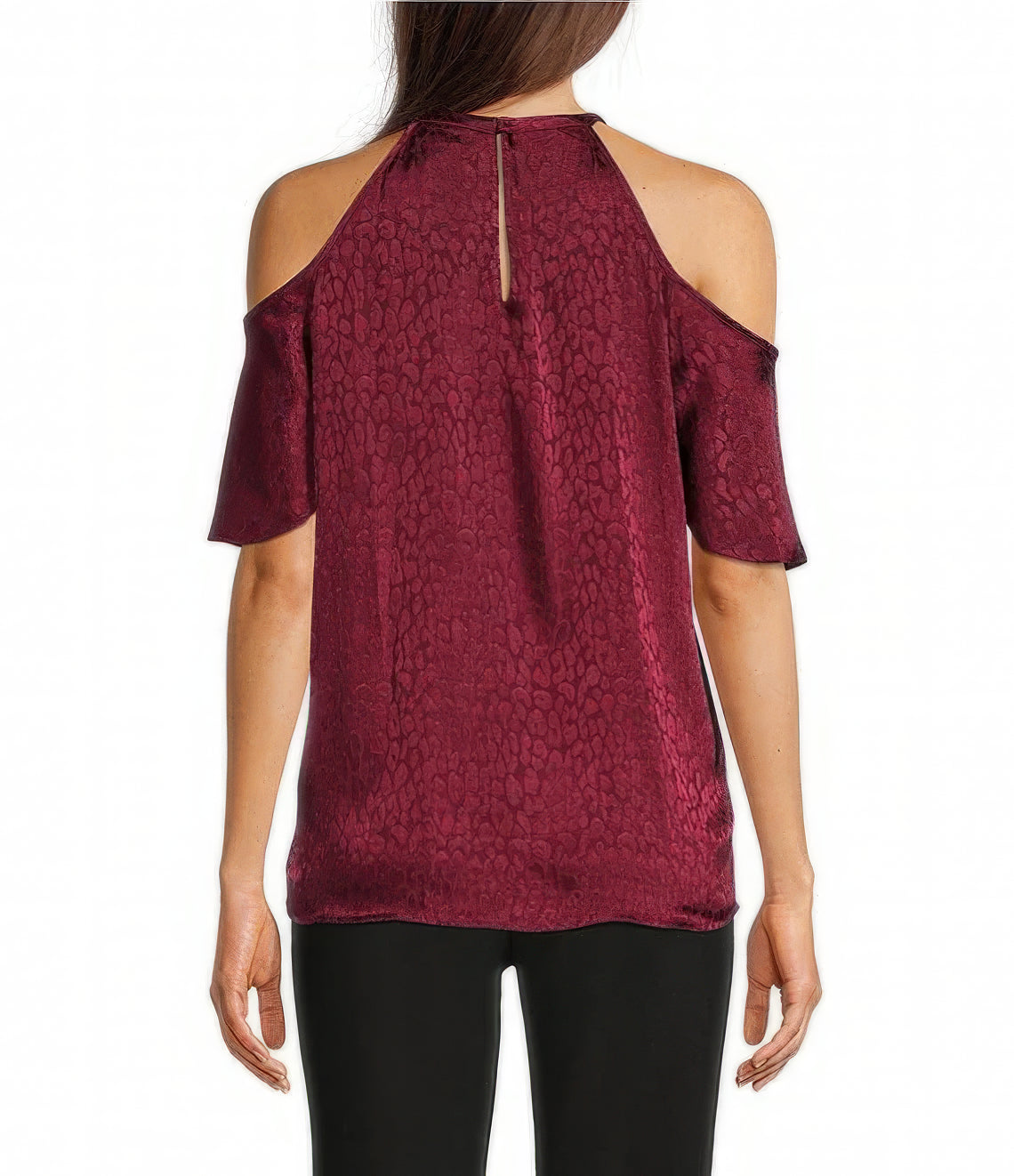 Michael Kors Cheetah Plisse Jacquard Chain Halter Neck Top Color Dark Ruby Size M