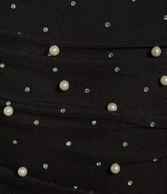 Emerald Sundae Spaghetti Strap Pearl Stones Short Dress Color Black Size S