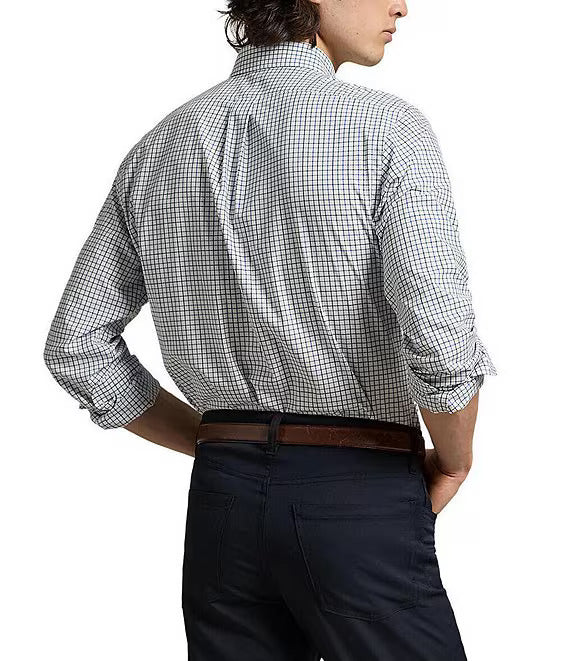 Polo Ralph Lauren Men's Slim-Fit Plaid Stretch Poplin Long Sleeve Woven Shirt Color Blue Green Multi Size L