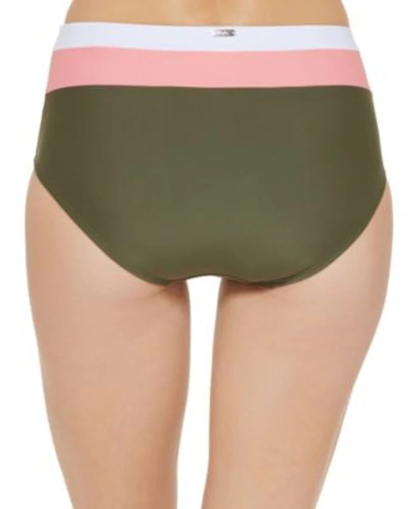 DKNY Colorblocked High-Waist Bikini Bottoms Color Moss Green Size S