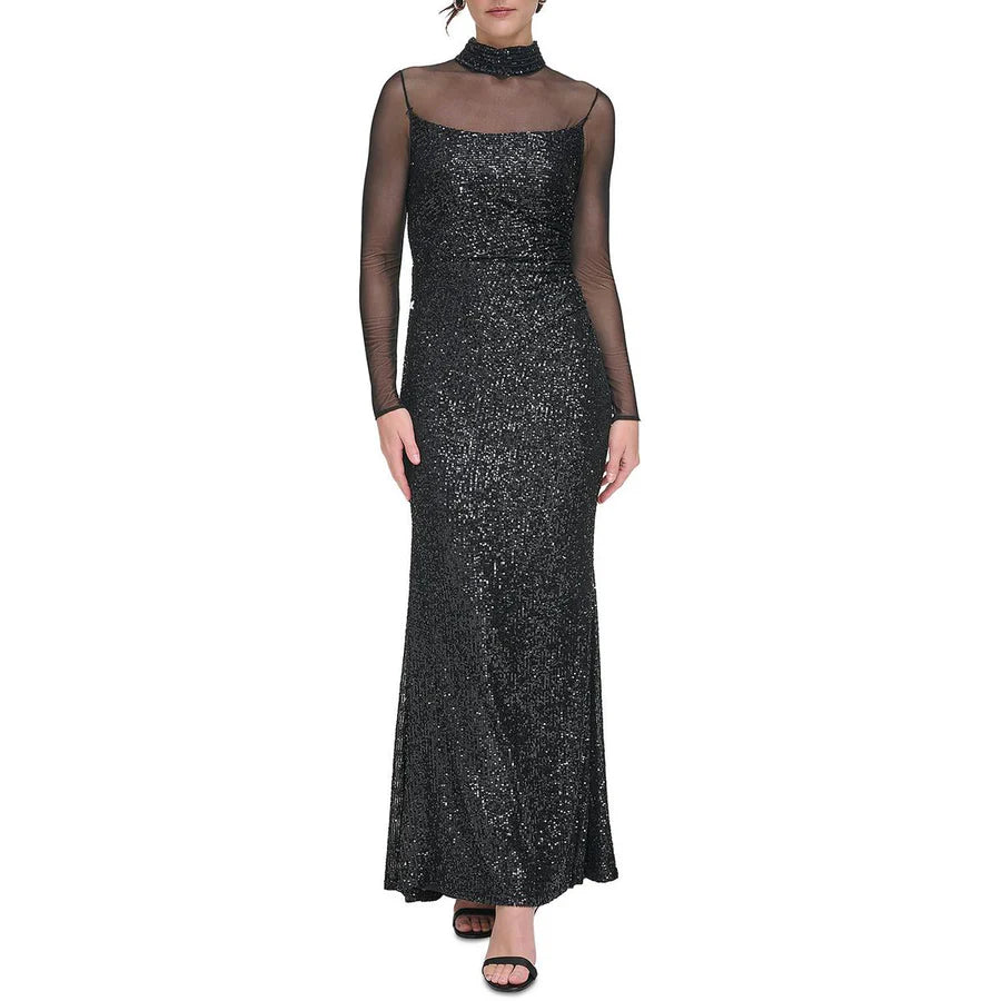 Eliza J Women's Sequined Illusion Evening Dress Color Black Size 10