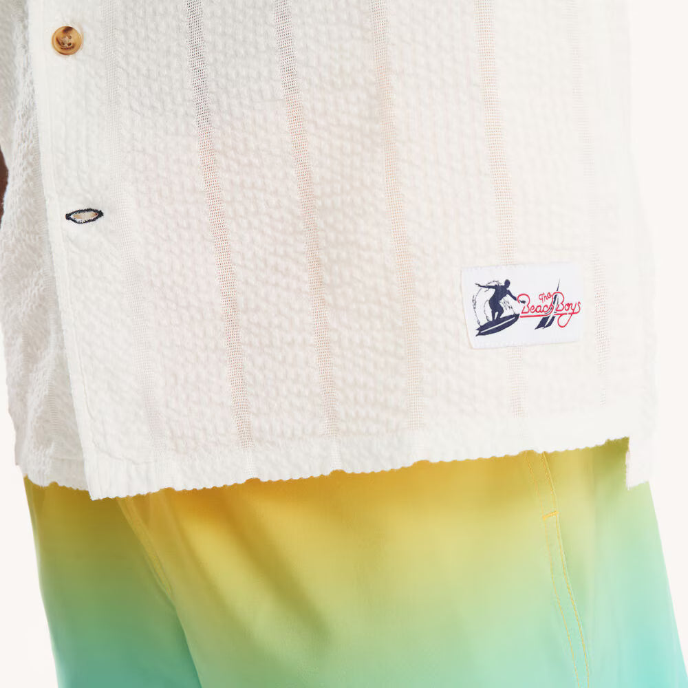 Nautica Men's Seersucker Camp Short-Sleeve Camp Shirt Egret Size XL