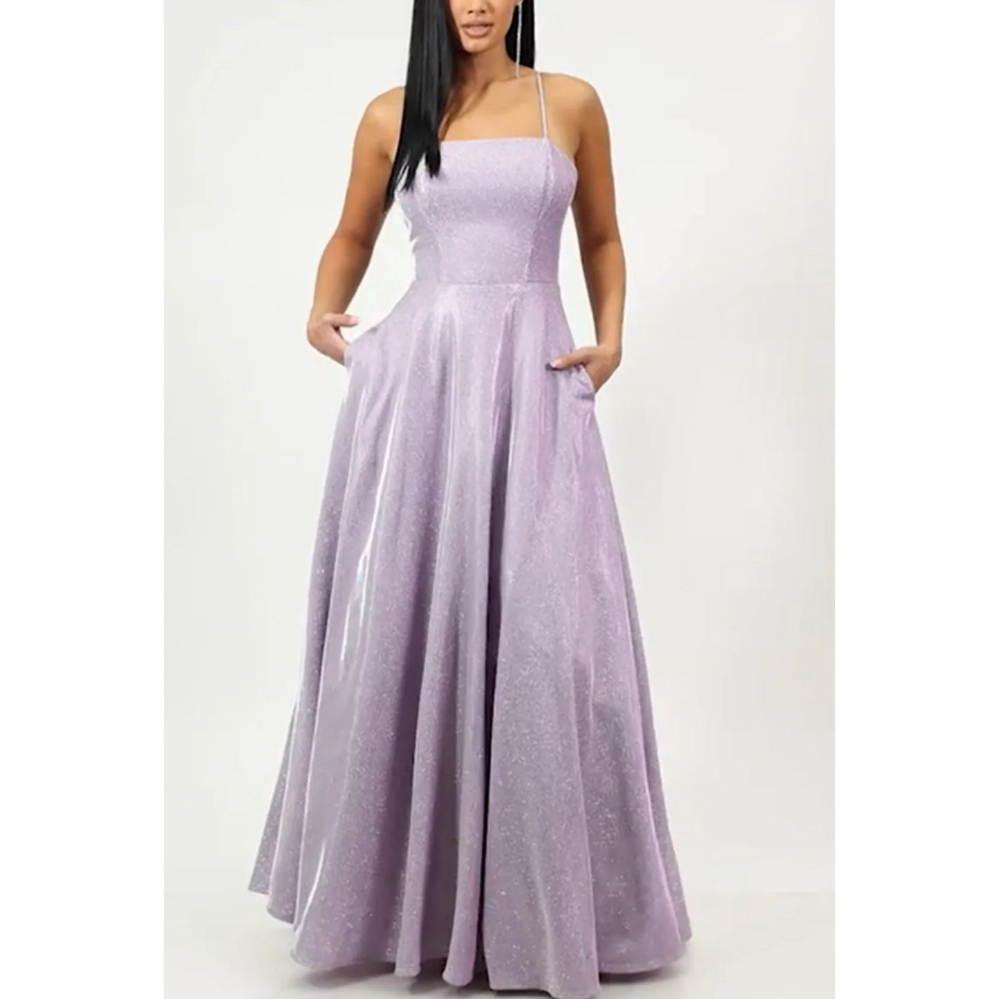 City Studios Juniors Sleeveless Glitter Lace-Back Evening Dress Lavender Size 5/6