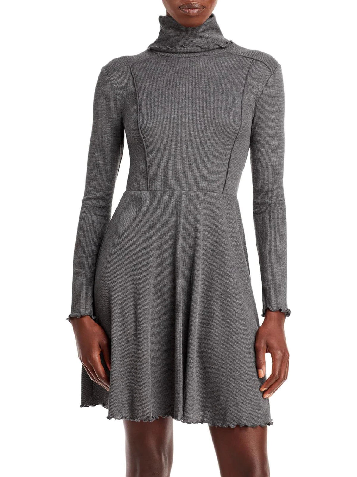 Aqua Women's Turtleneck Textured Mini Dress Color Black Size S