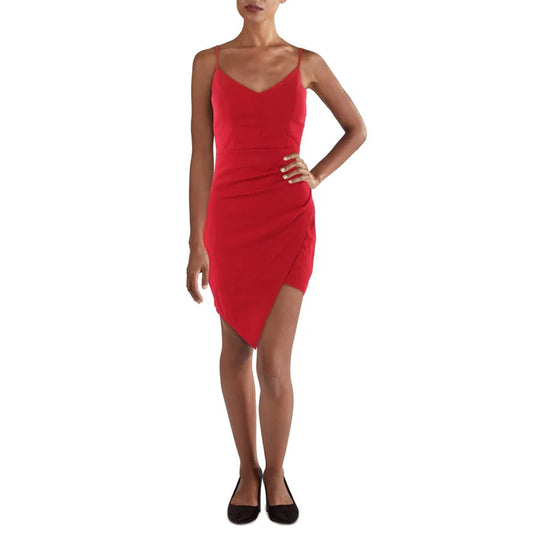 Emerald Sundae Juniors Ruched Asymmetric Bodycon Dress  Red Size XL