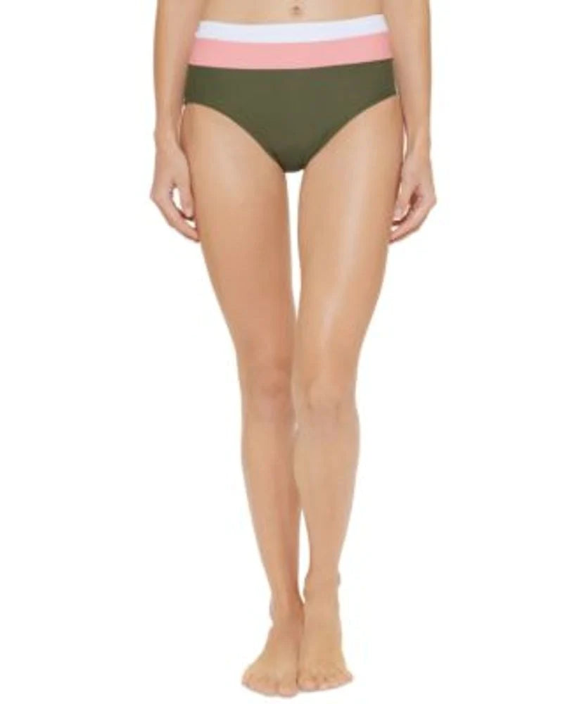 DKNY Colorblocked High-Waist Bikini Bottoms Color Moss Green Size S