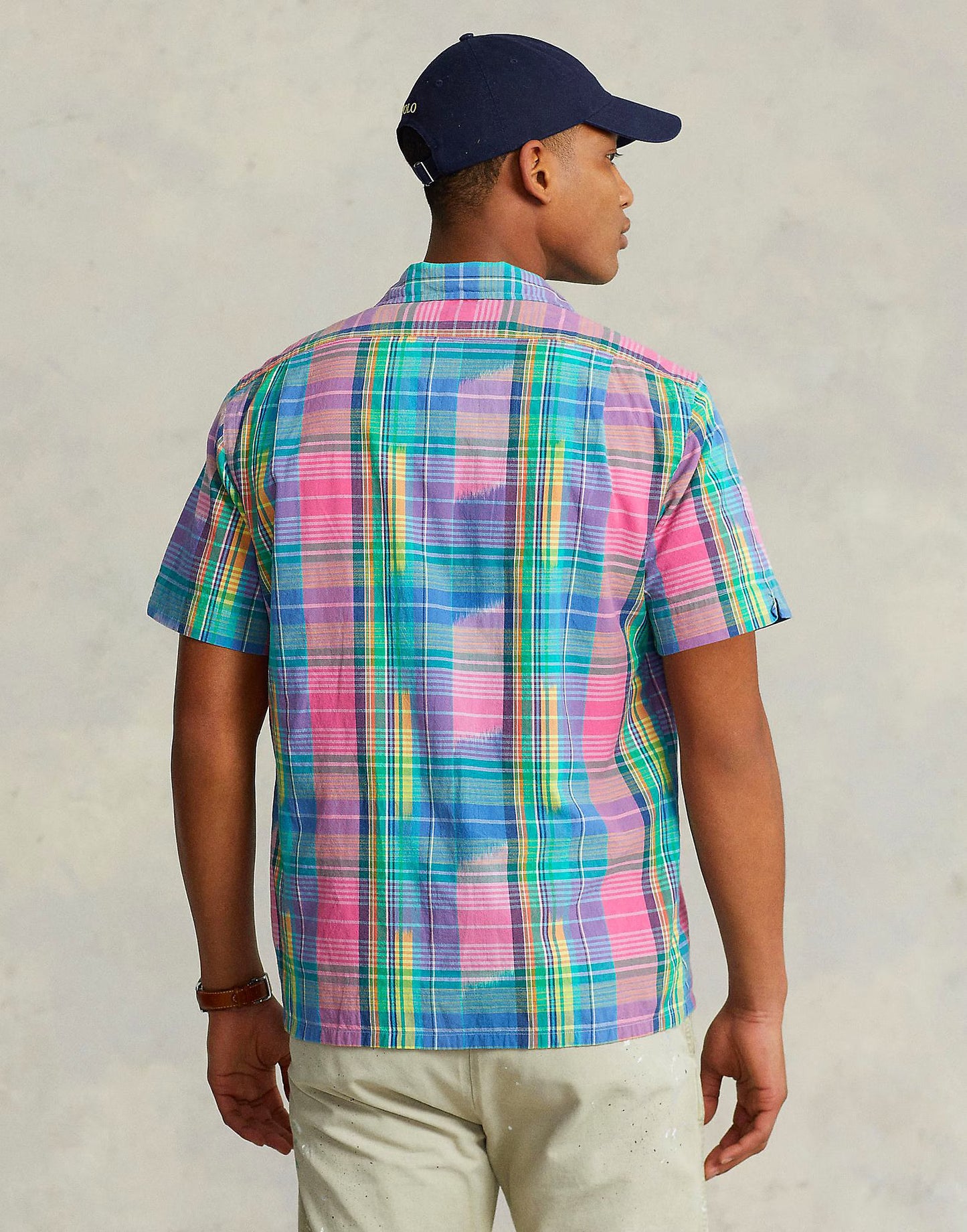 Polo Ralph Lauren Men's Classic-Fit Cotton Madras Camp Shirt Color Pink/Royal Multi Size L