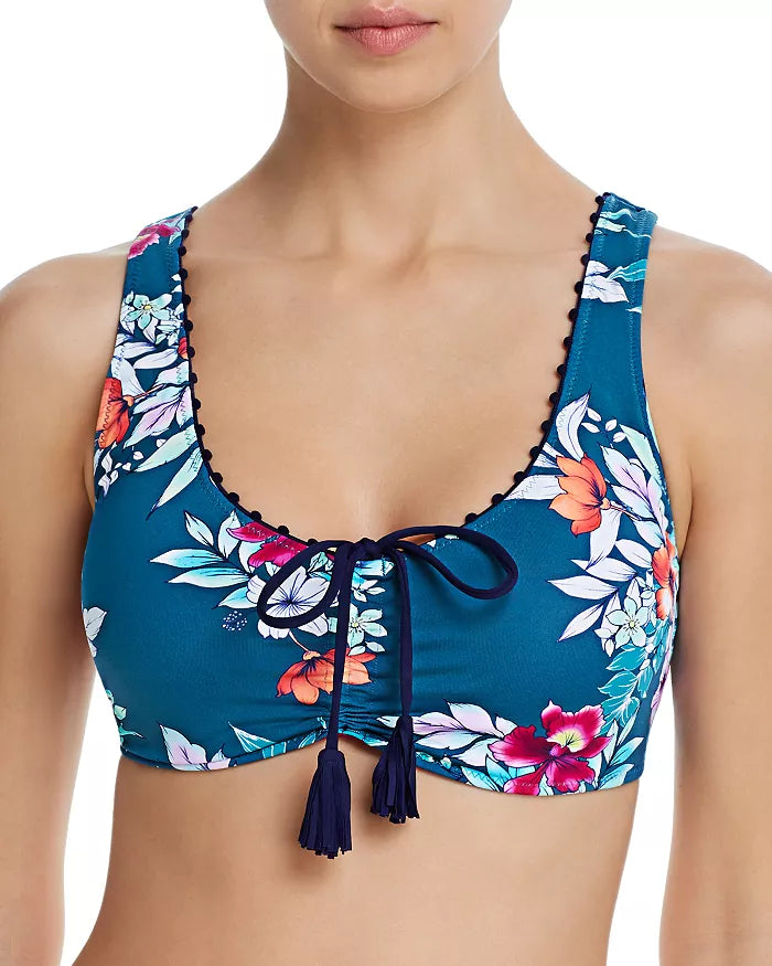 Tommy Bahama Reversible Off-The_Shoulder Tie Front Bikini Top Color Caledon Sea Size M