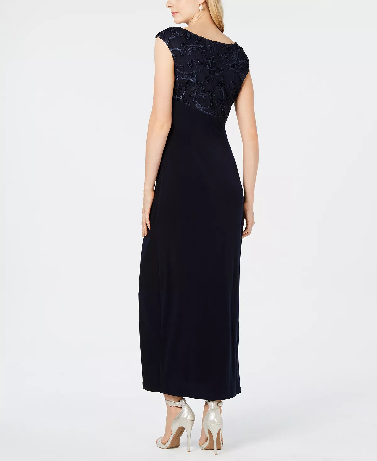 Connected Soutache Faux-Wrap Gown Color Navy Size 16