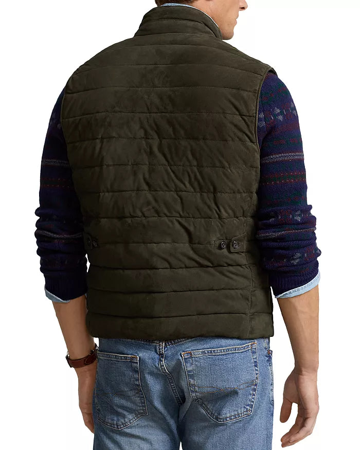 POLO RALPH LAUREN Men's Quilted Suede Gilet Vest Color Dark Loden Size L