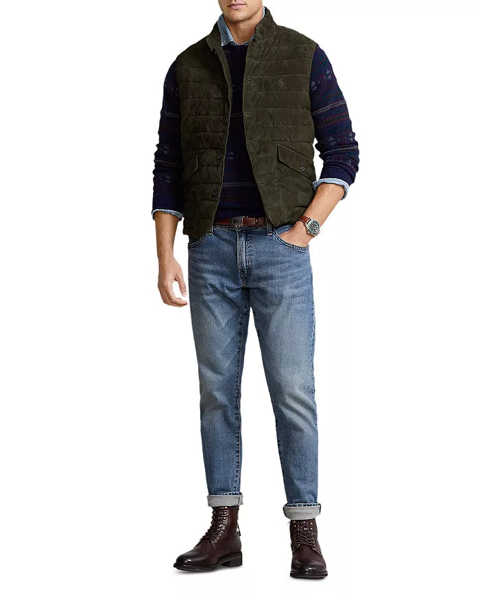 POLO RALPH LAUREN Men's Quilted Suede Gilet Vest Color Dark Loden Size L