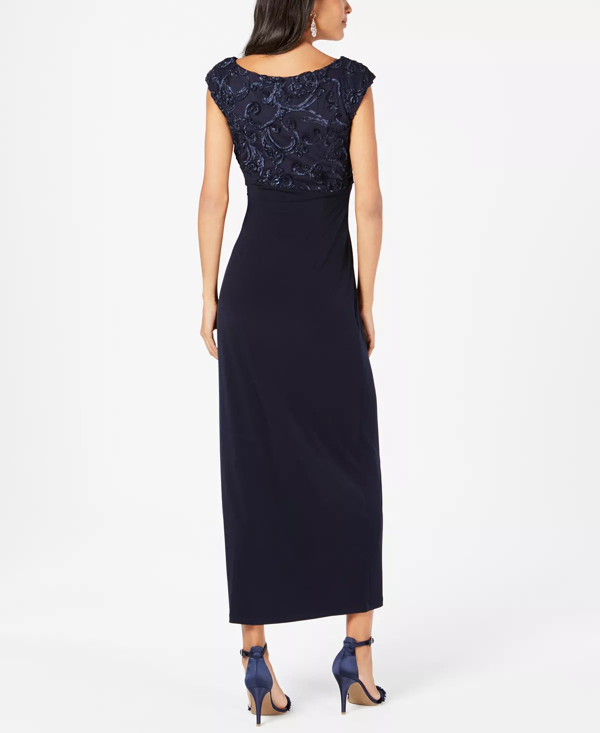Connected Soutache Faux-Wrap Gown Color Navy Size 16