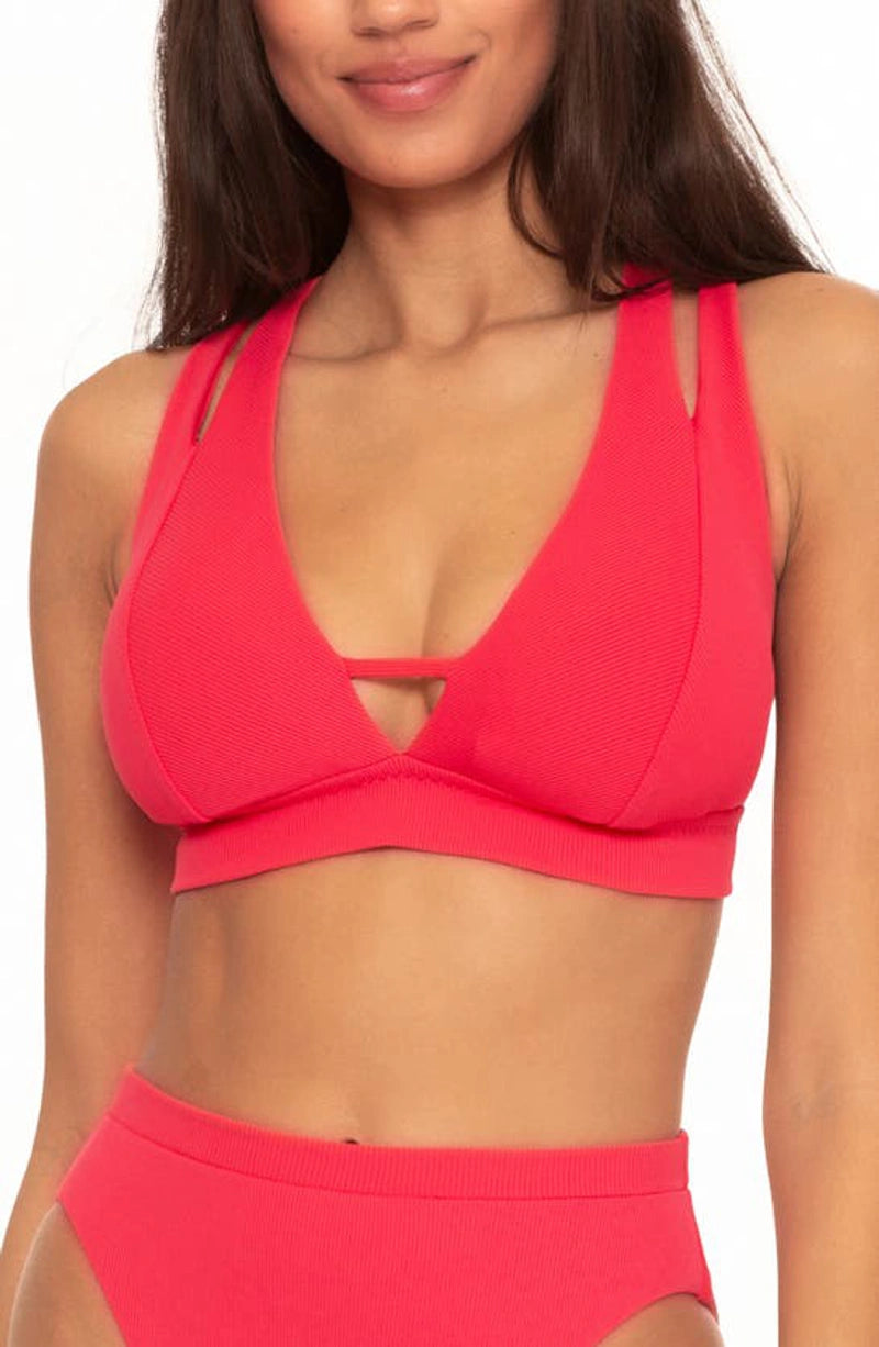 Becca Fine Line Split-Strap Bikini Top Color Cherry Size S