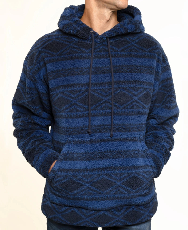 Lazer Men's Popover Sherpa Fleece Hoodie Color Blue Stripe Size XL