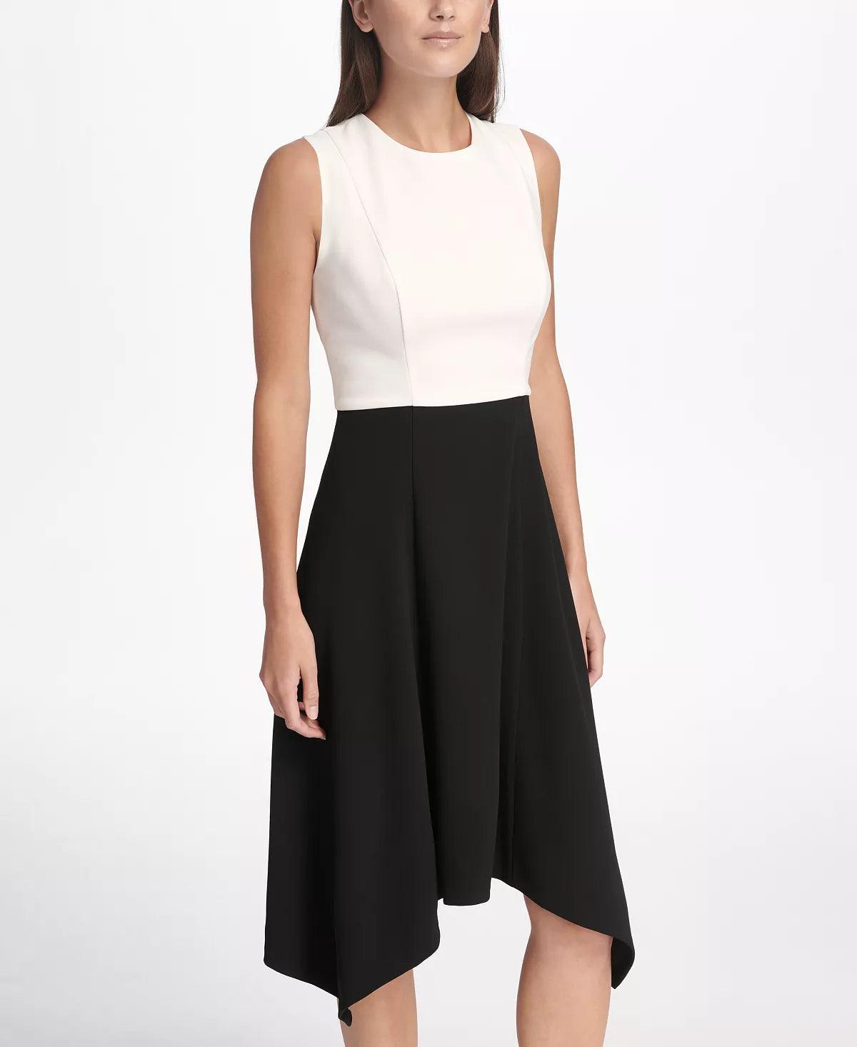 DKNY Women's Colorblocked Handkerchief Hem Dress Color Black/White Size 6