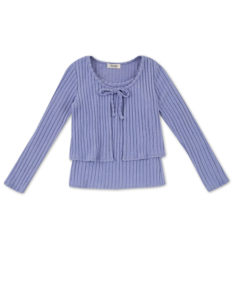 Speechless Big Girls Rib Top Tie Front Cardigan Set, 2-Piece Color Periwinkle Size XL