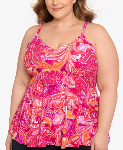 Swim Solutions Plus Size Printed V-Neck Tankini Color Paisley Patch Size 22W