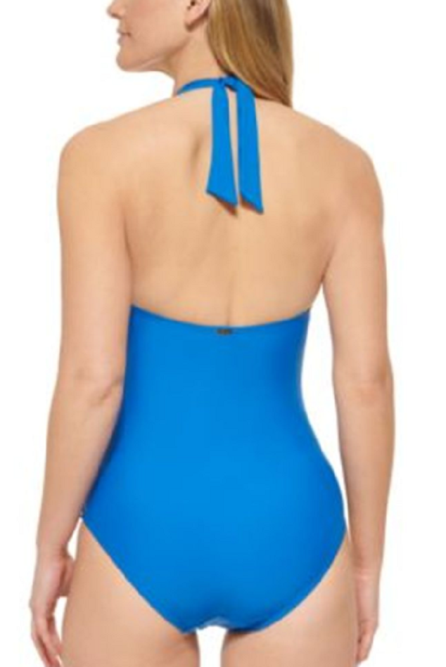 Calvin Klein Women's High-Neck Halter One-Piece Swimsuit Color Lapis Blue Size 14