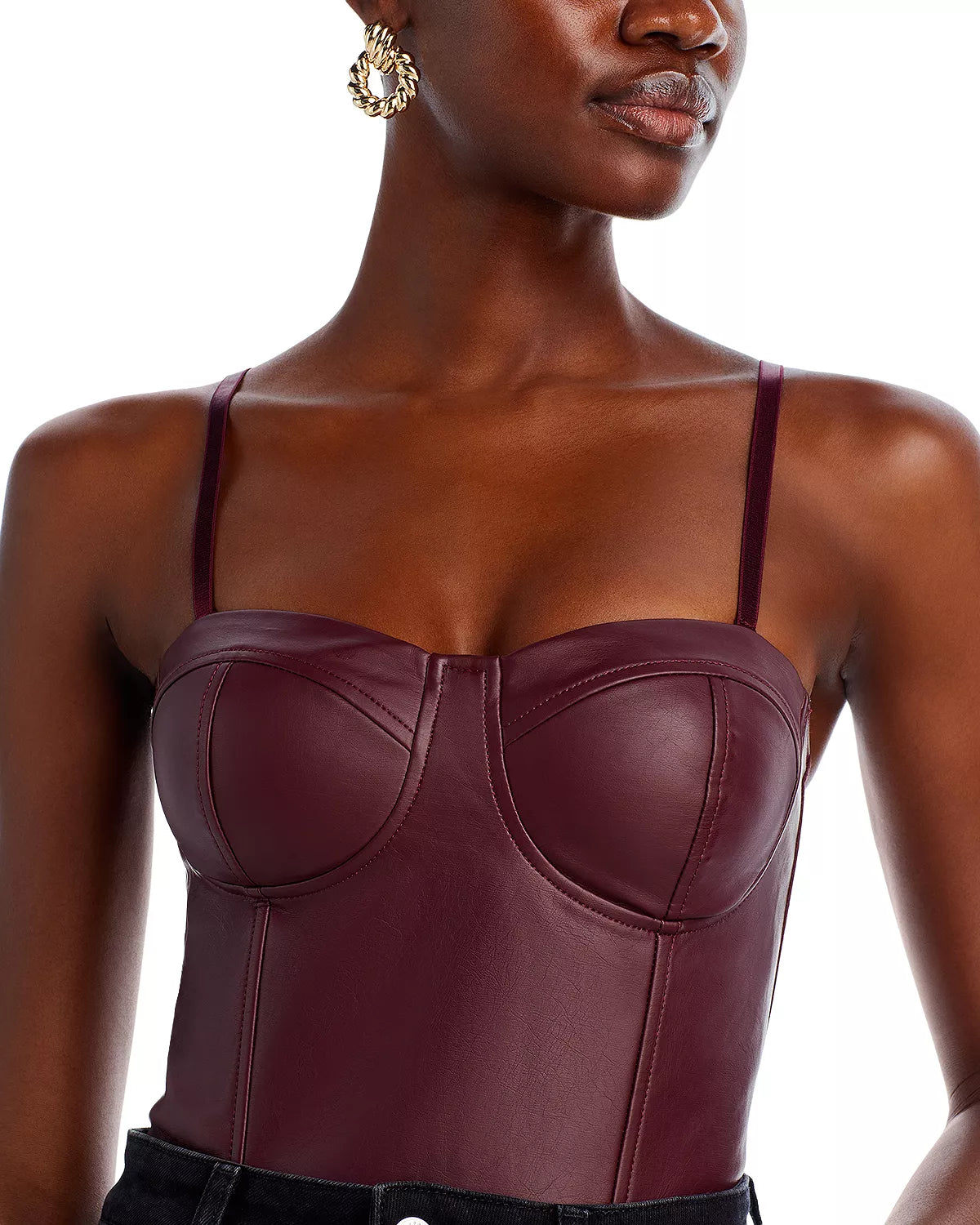 Aqua Women's Faux Leather Bustier Bodysuit Color Taupe Size L