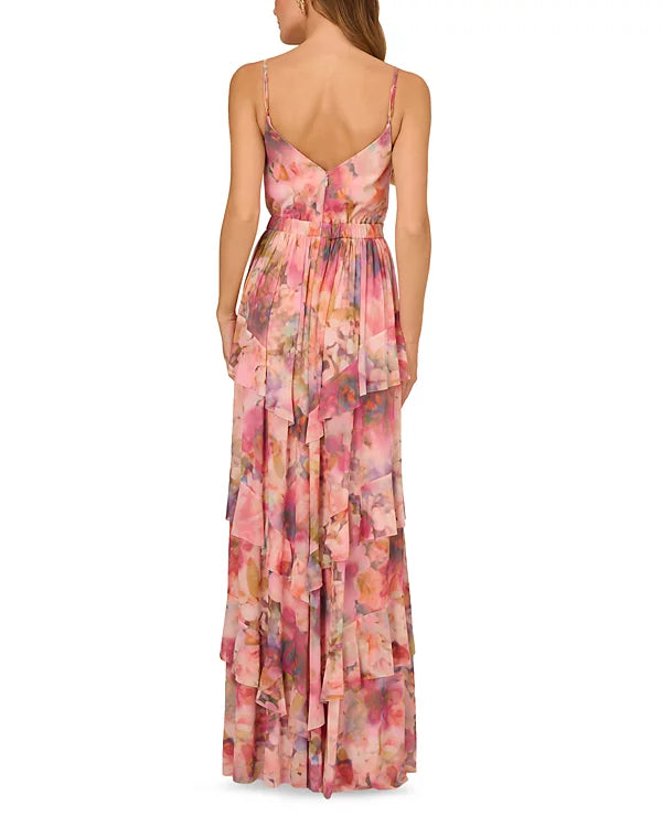 Liv Foster Printed Mesh Gown Color Pink Multi Size 8