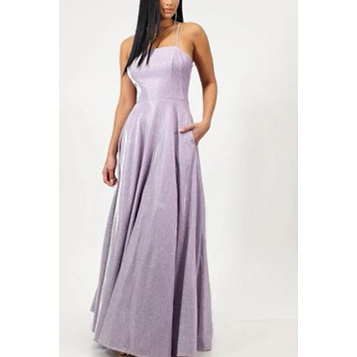 City Studios Juniors Sleeveless Glitter Lace-Back Evening Dress Lavender Size 5/6