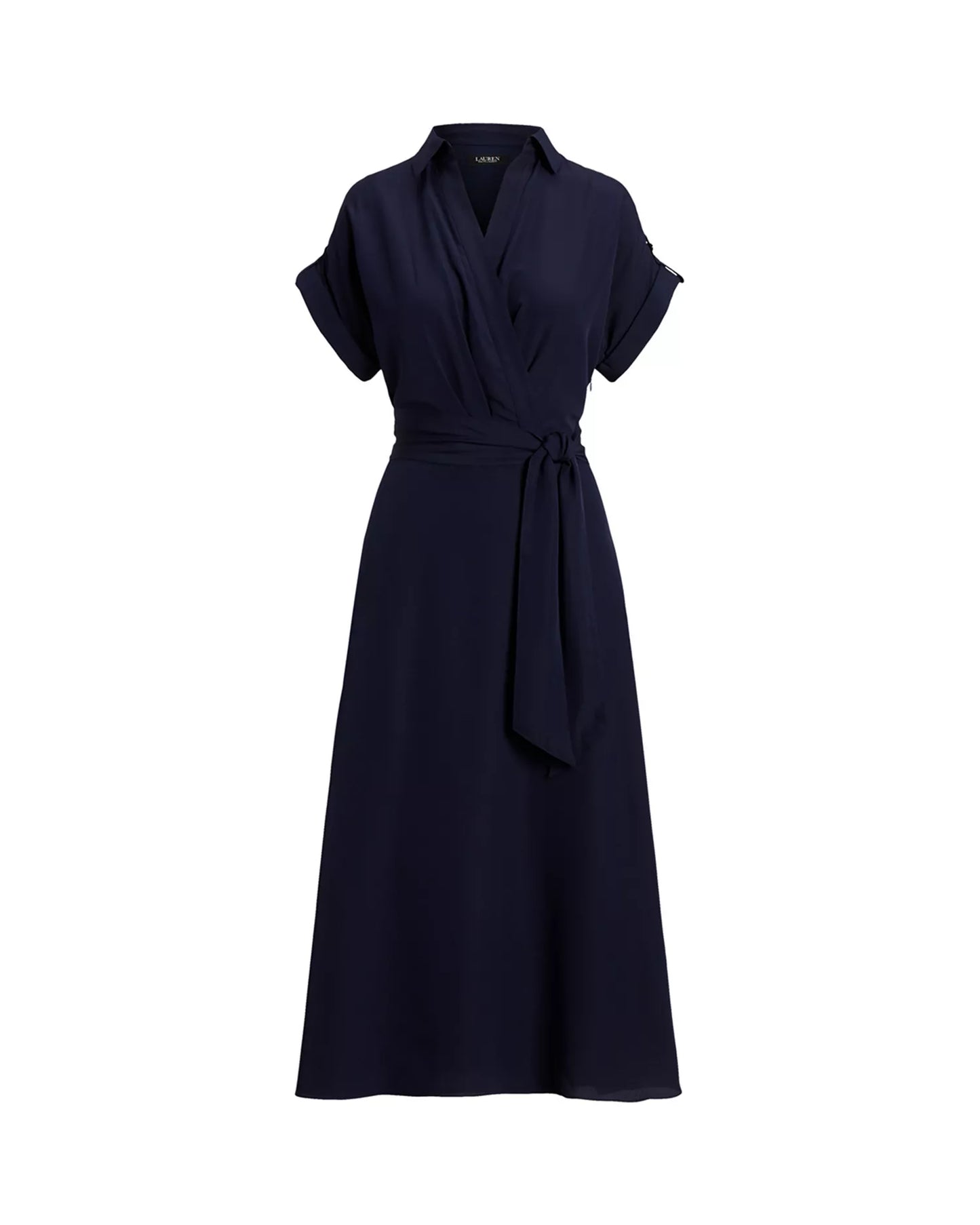 LAUREN RALPH LAUREN Women's Belted Crepe Dress Navy Size 8