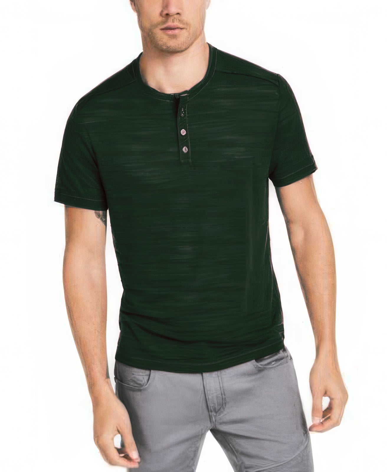 INC International Concepts Men's Sheer Streaked Henley Color Deep Sea Size XS