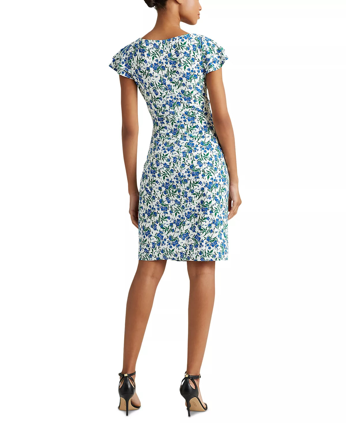 Lauren Ralph Lauren Women's Jersey Flutter-Sleeve Dress Color Colonial Cream/Sapphire Size 12