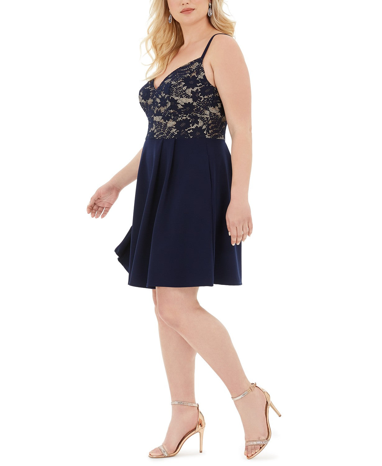 B Darlin Women's Plus Size Lace-Top A-Line Color Navy Size 16W