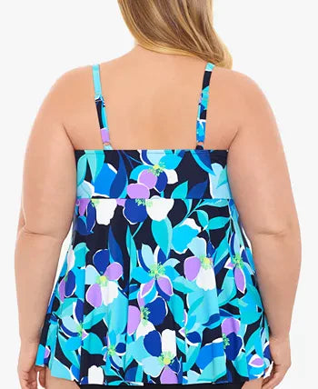 Swim Solutions V-Neck Underwire Tankini Top Color Colorscope Navy Multi Size 18