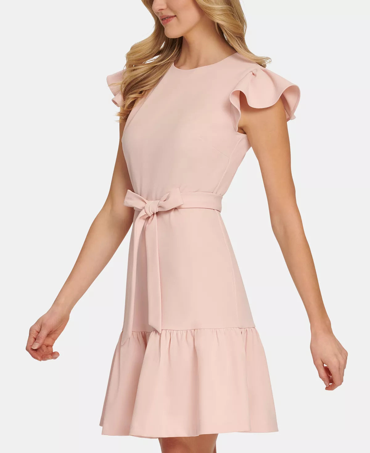 DKNY Short Sleeve Midi Dress w/ Flounce Hem Color Bloom Size 12