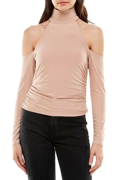 WAYF Women's Twin Flame Cold Shoulder Top Color Nude Size S