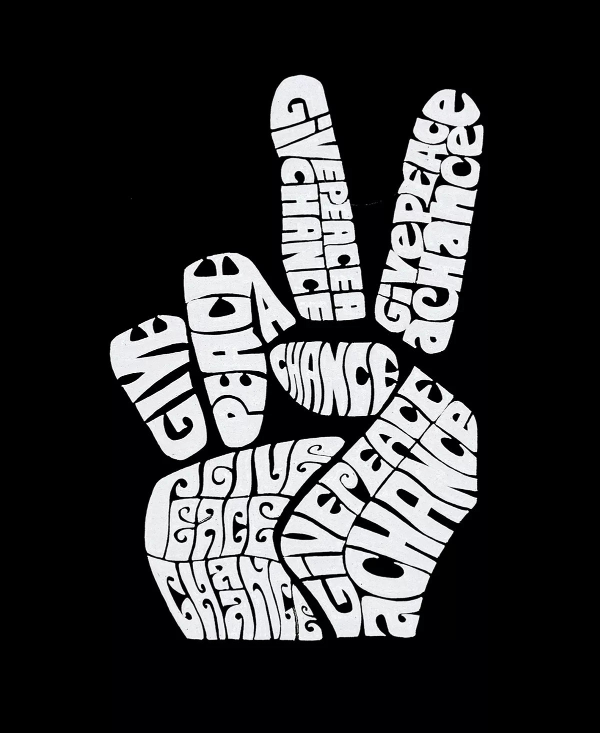 LA Pop Art Women's Word Art Crewneck Peace Fingers Sweatshirt Color Black Size S