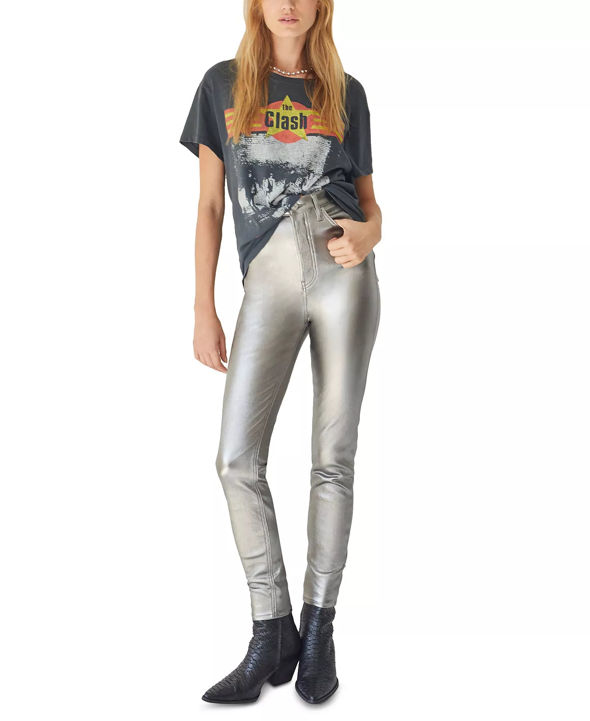 Free People Women's Phoenix Coated Skinny Jeans Color Silver Size 30R