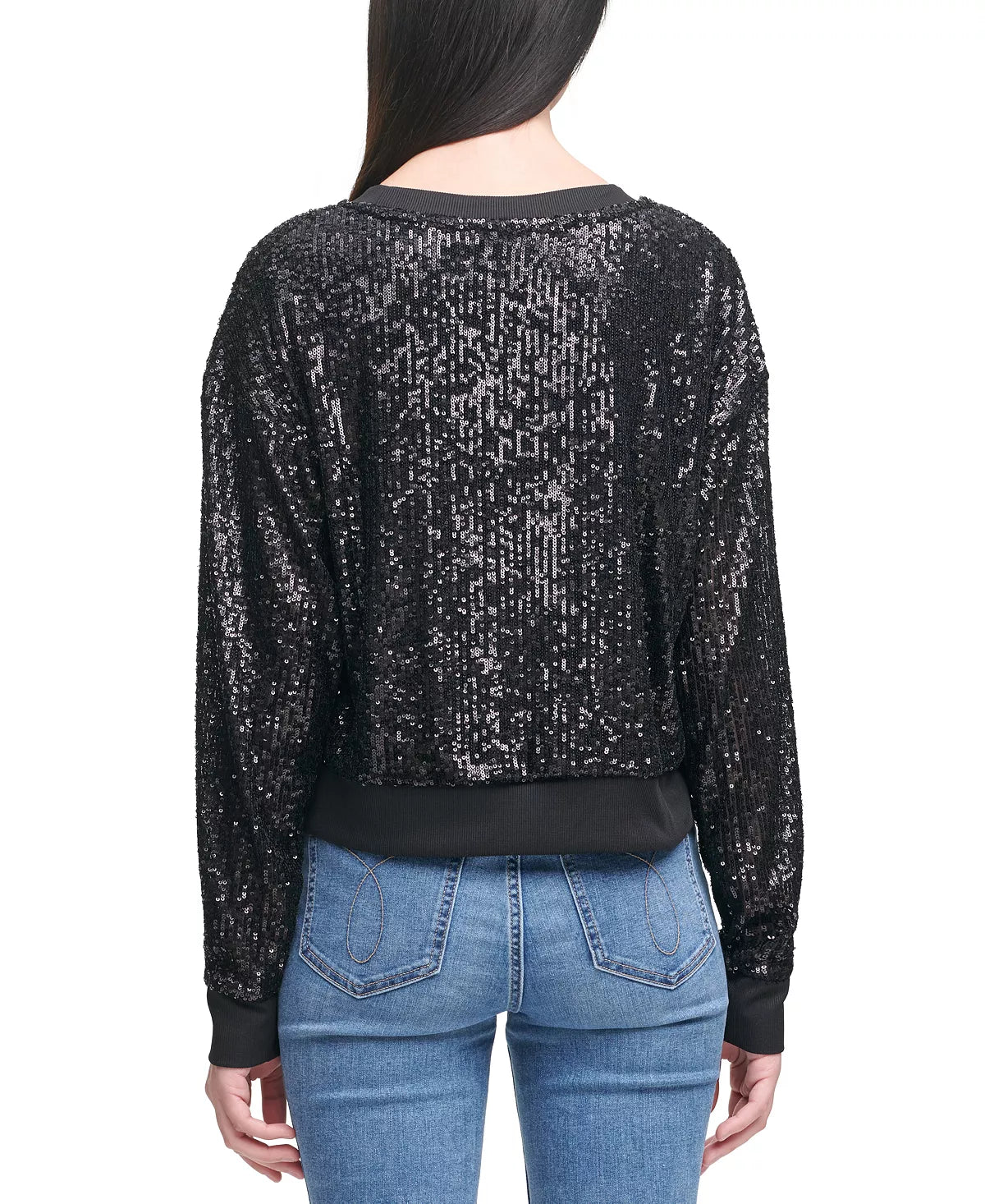 Calvin Klein Jeans Women's Cotton Allover Sequin Pullover Sweater Color Black Combo Size L