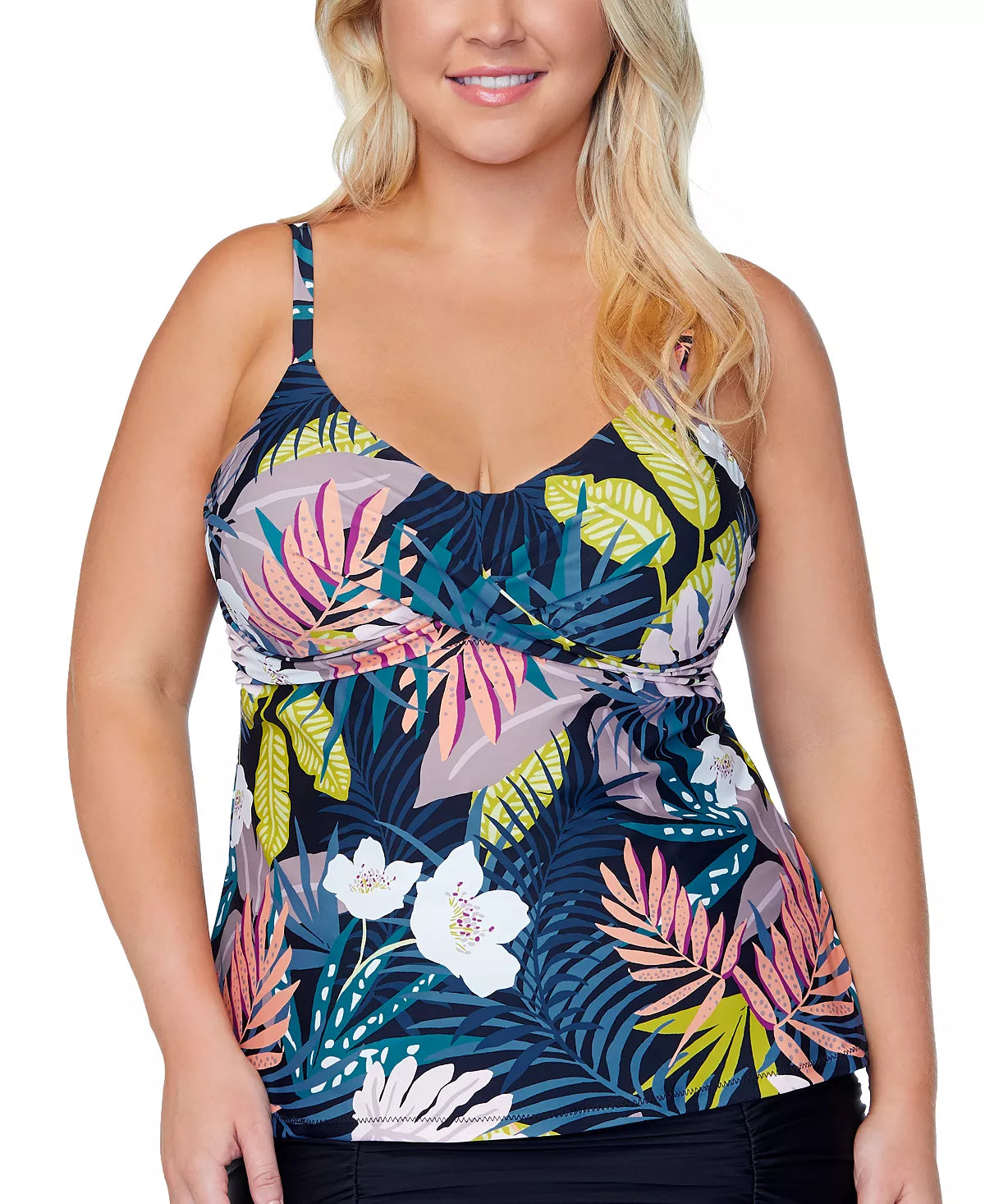 Raisins Curve Trendy Plus Size Aries Whitehaven Bloom Tankini Top Multicolor Size 24W