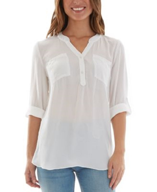 BCX Juniors Split-Neck Roll-Tab Shirt Color Off White Size XL