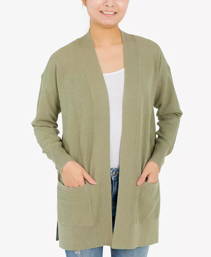 HIPPIE ROSE Juniors Textured-Knit Cardigan Color Eco Olive Size XL