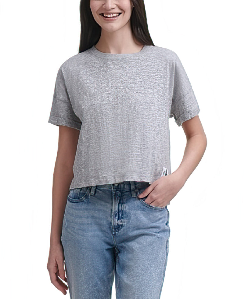 CALVIN KLEIN JEANS Women's Cropped Boxy-fit Cotton T-shirt Color Pearl Heather Grey Size M