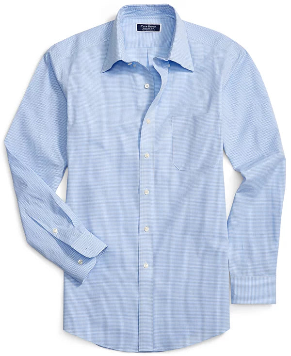 Club Room Men's Regular Fit Mini Gingham Dress Shirt Light Blue 15 32/33