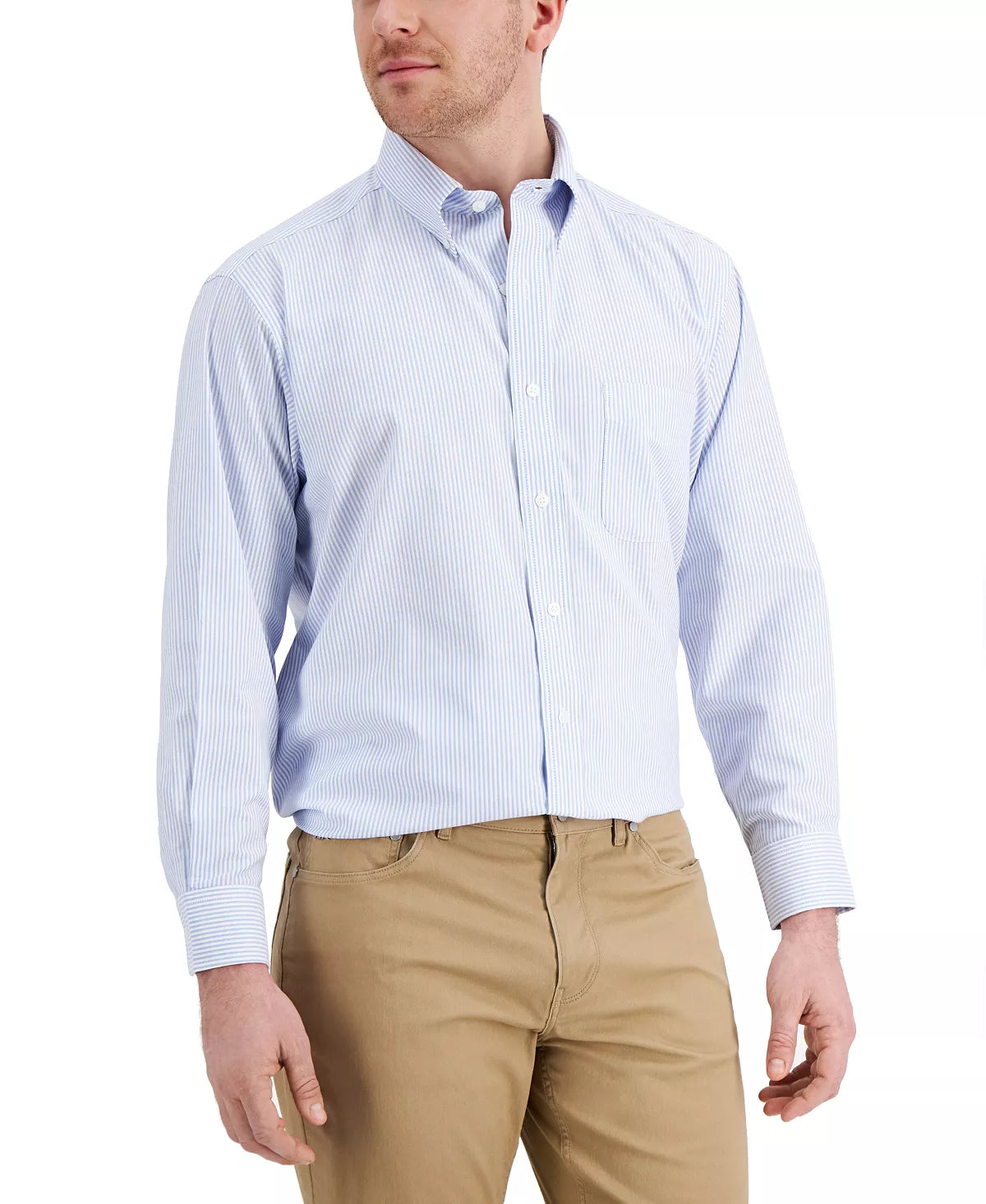 Club Room Men's Classic Regular Fit Stretch Dress Shirt Color Blue/White Size 17 34-35