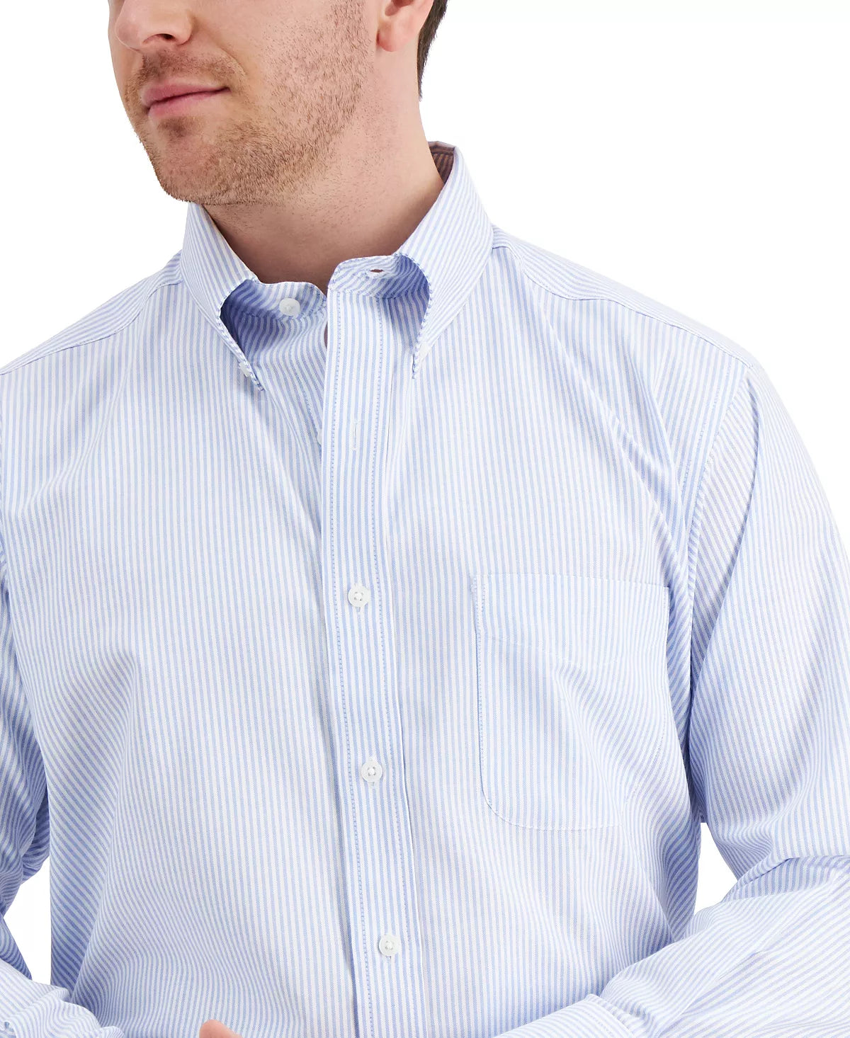 Club Room Men's Classic Regular Fit Stretch Dress Shirt Color Blue/White Size 17 34-35