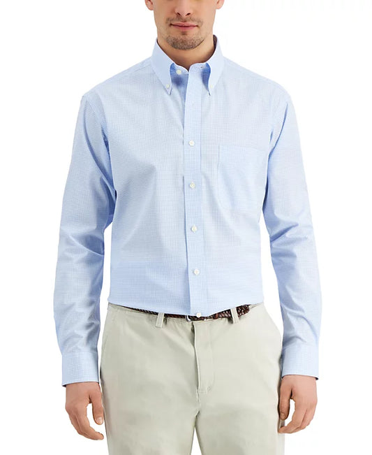 Club Room Men's Regular Fit Mini Gingham Dress Shirt  Light Blue 15 32/33