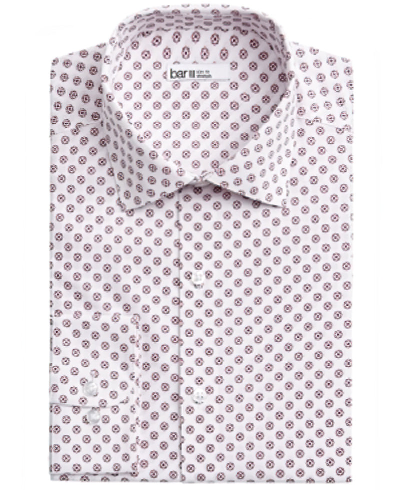 BAR III Men's Slim-fit Medallion-print Dress Shirt Color White Size L (16/16.5)