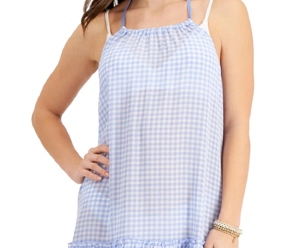 Miken Juniors High-Neck Tiered Cover-Up Color Blue/White Size S