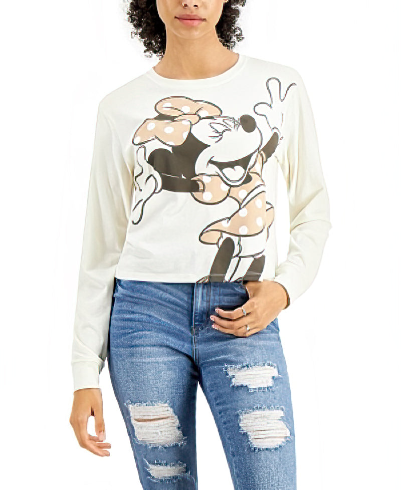 DISNEY Juniors' Minnie Long-sleeve T-shirt Color Egret Size M