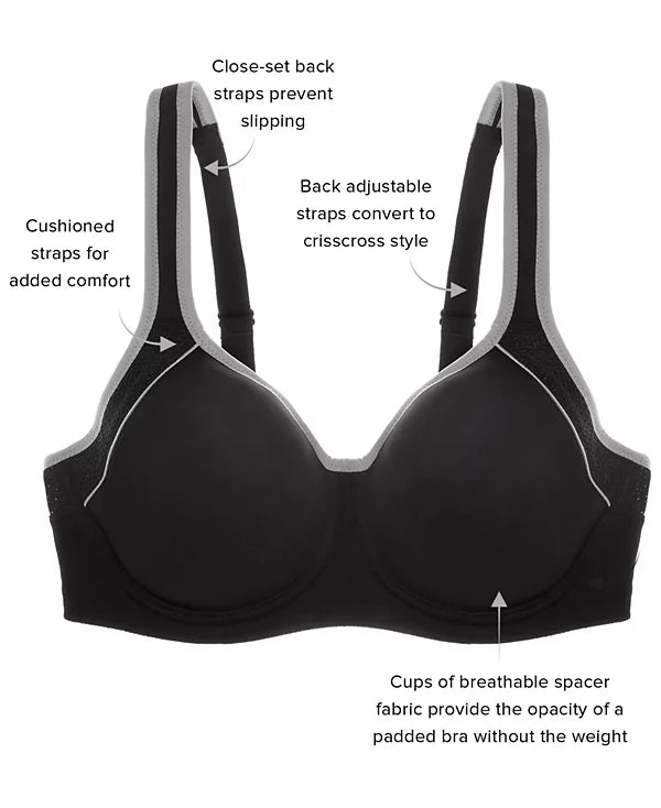 Wacoal Women's Contrast Trim Contour Sport Bra Black/Lilac Gray Size 34C