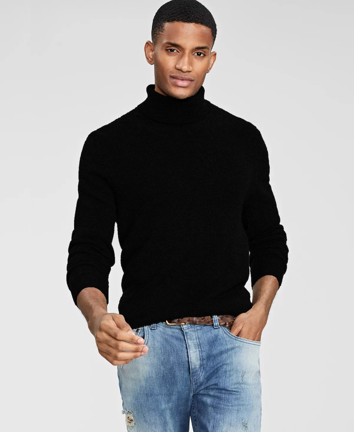 Club Room Men's Cashmere Turtleneck Sweater Color Deep Black Size S