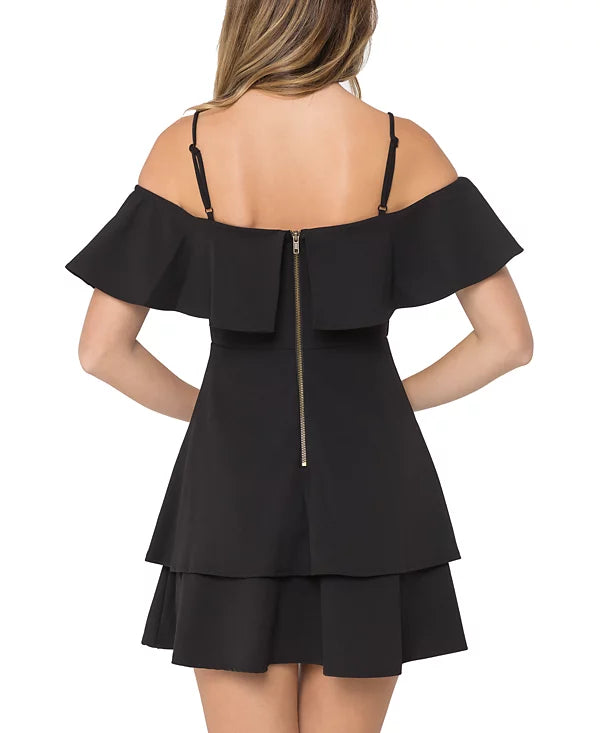 B Darlin Juniors Ruffled Off-The-Shoulder Dress Color Black Size 9/10