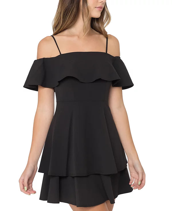 B Darlin Juniors Ruffled Off-The-Shoulder Dress Color Black Size 9/10
